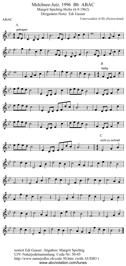 Melchsee-Juiz. 1996  Bb  ABAC - staff notation
