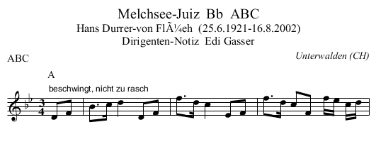 Melchsee-Juiz  Bb  ABC - staff notation