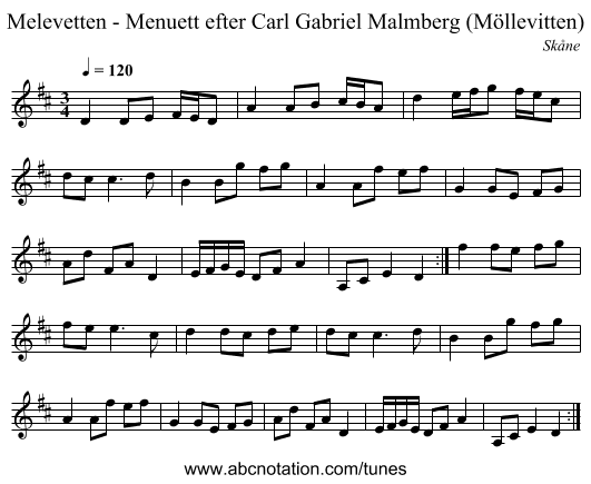 Melevetten - Menuett efter Carl Gabriel Malmberg (Möllevitten) - staff notation