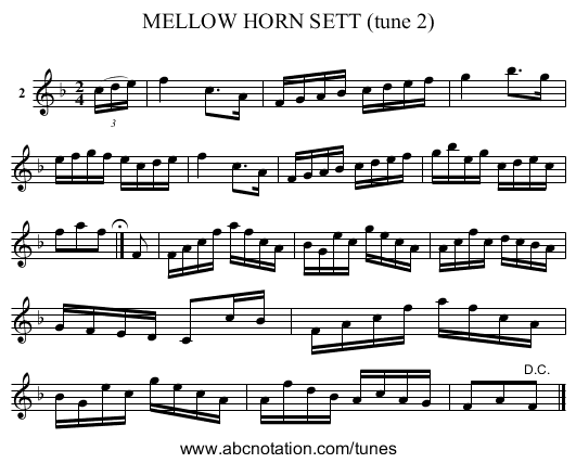 MELLOW HORN SETT (tune 2) - staff notation