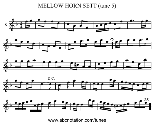 MELLOW HORN SETT (tune 5) - staff notation