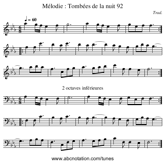 Mélodie : Tombées de la nuit 92 - staff notation
