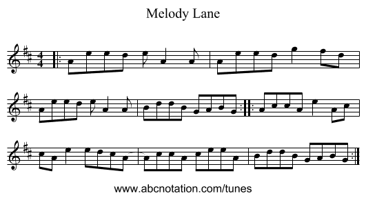 Melody Lane - staff notation