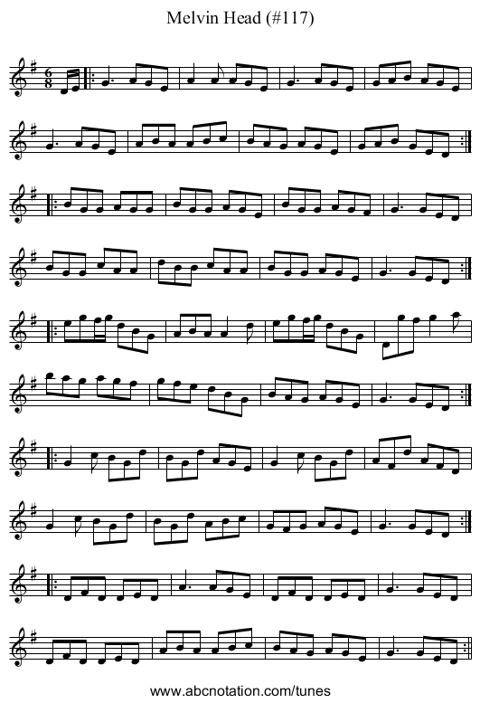 Melvin Head (#117) - staff notation