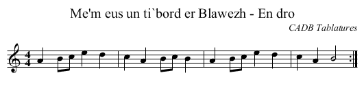Me'm eus un ti`bord er Blawezh - En dro - staff notation