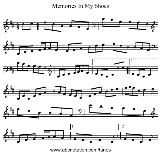 Memories In My Shoes - staff notation