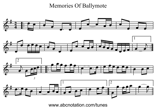 Memories Of Ballymote - staff notation