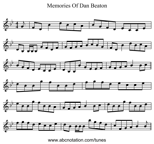 Memories Of Dan Beaton - staff notation