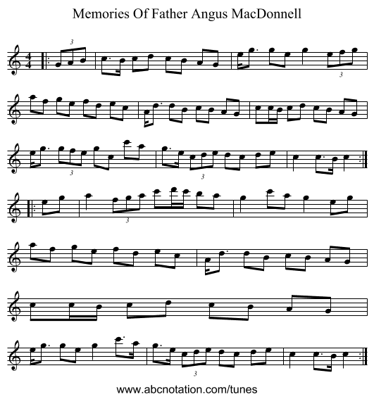 Memories Of Father Angus MacDonnell - staff notation