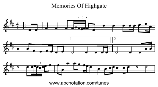 Memories Of Highgate - staff notation