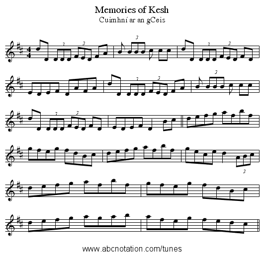 Memories of Kesh - staff notation