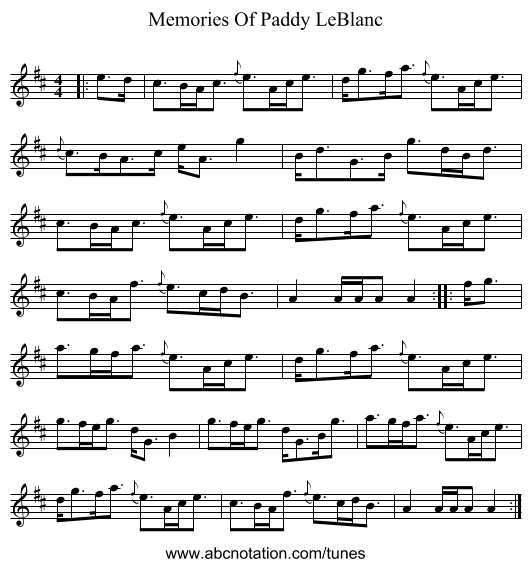 Memories Of Paddy LeBlanc - staff notation