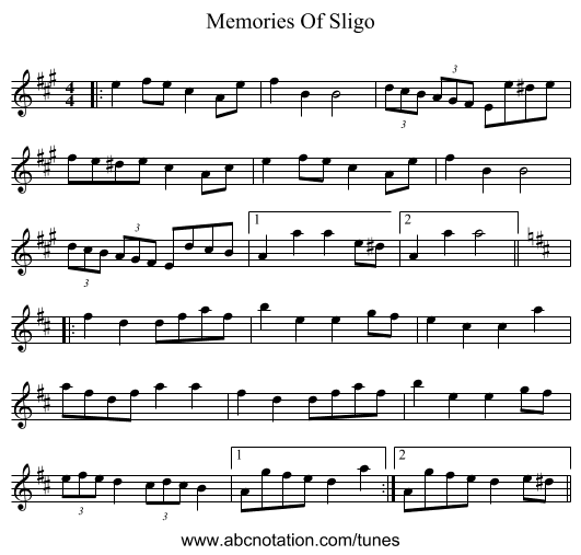 Memories Of Sligo - staff notation