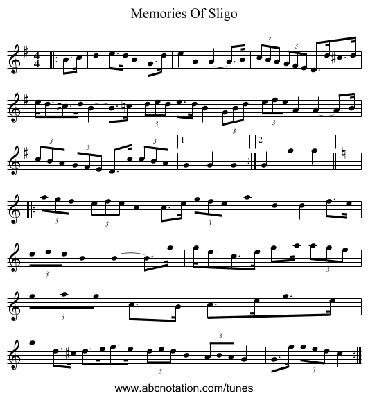 Memories Of Sligo - staff notation