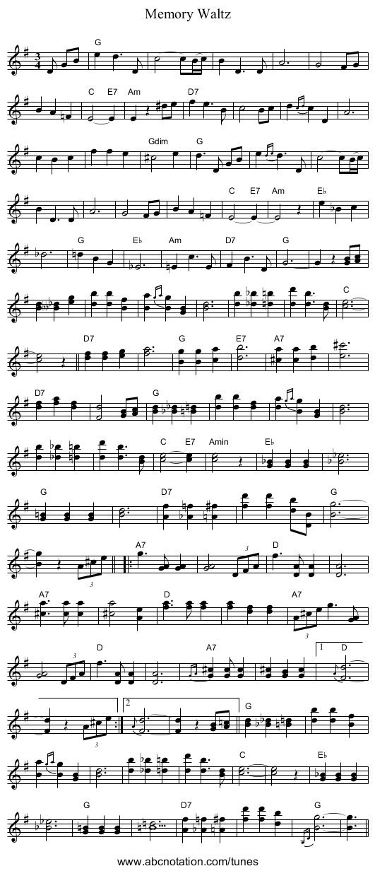 Memory Waltz - staff notation