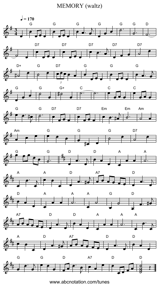 MEMORY (waltz) - staff notation