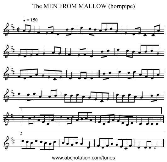 MEN FROM MALLOW (hornpipe), The - staff notation