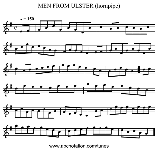 MEN FROM ULSTER (hornpipe) - staff notation
