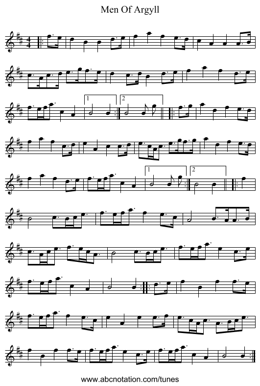 Men Of Argyll - staff notation