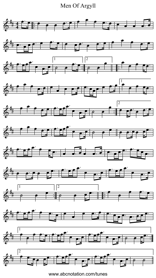 Men Of Argyll - staff notation