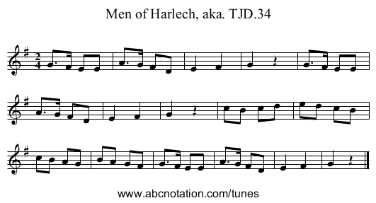 Men of Harlech, aka. TJD.34 - staff notation