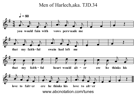 Men of Harlech,aka. TJD.34 - staff notation