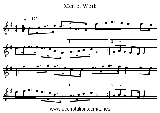 Men of Work - staff notation