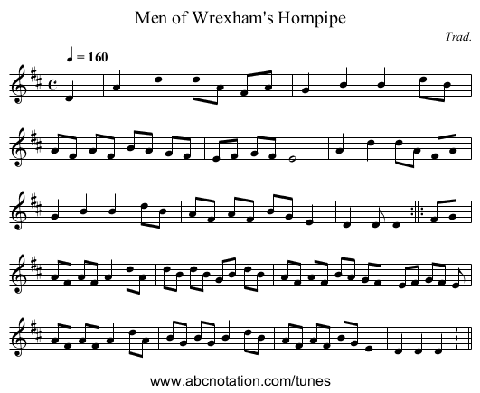 Men of Wrexham's Hornpipe - staff notation
