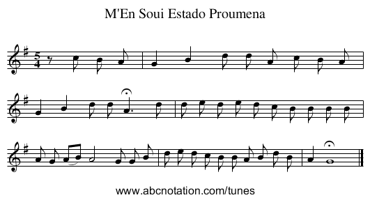 M'En Soui Estado Proumena - staff notation