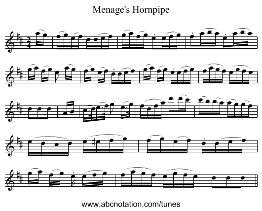 Menage's Hornpipe - staff notation