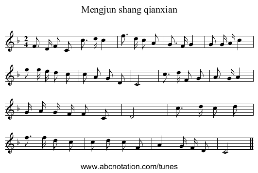 Mengjun shang qianxian - staff notation