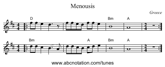 Menousis - staff notation