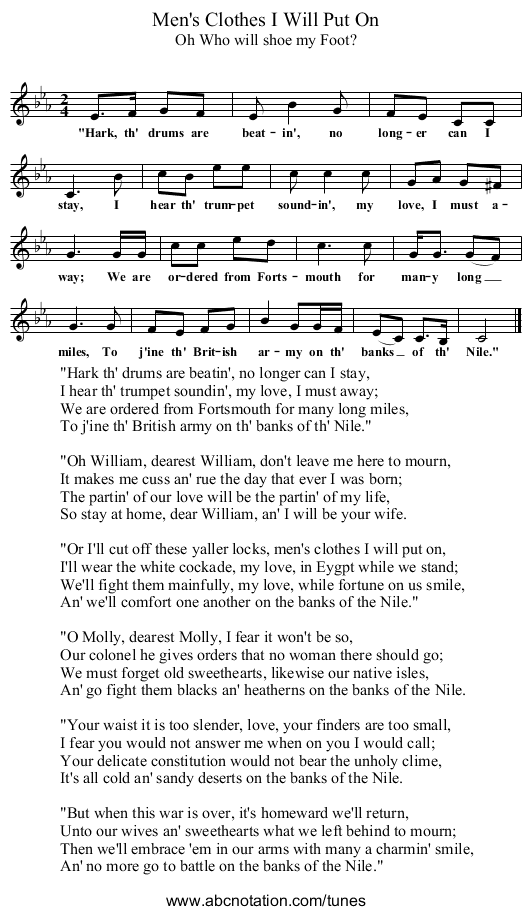 Men's Clothes I Will Put On - staff notation