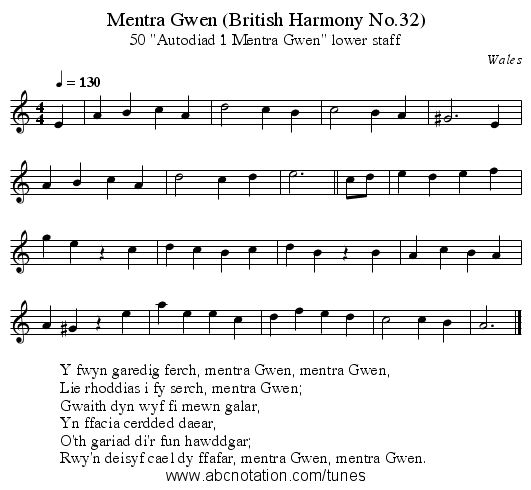 Mentra Gwen (British Harmony No.32) - staff notation