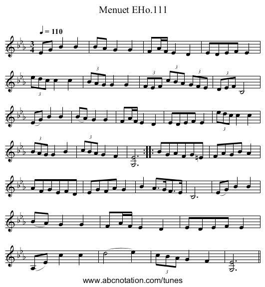 Menuet EHo.111 - staff notation