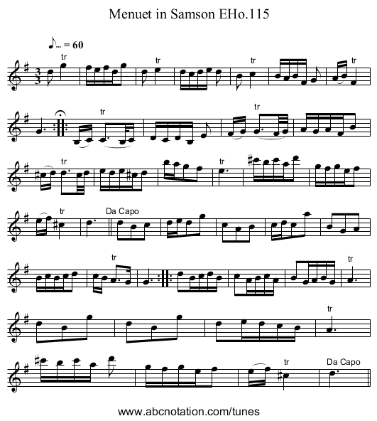 Menuet in Samson EHo.115 - staff notation