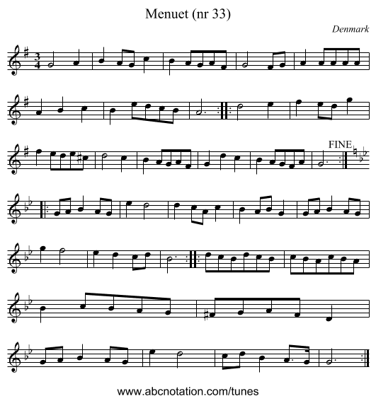 Menuet (nr 33) - staff notation