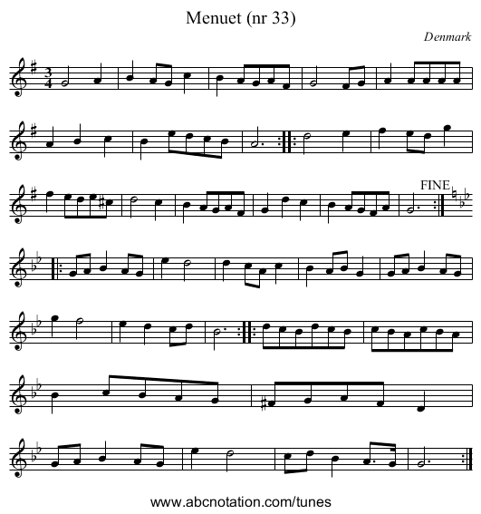 Menuet (nr 33) - staff notation