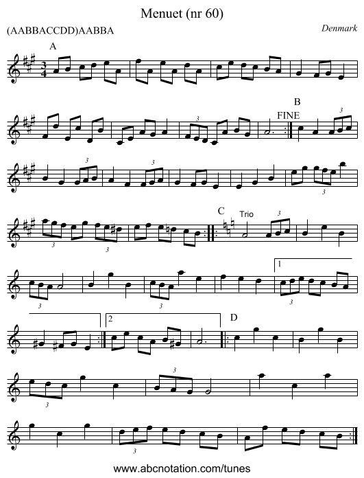 Menuet (nr 60) - staff notation