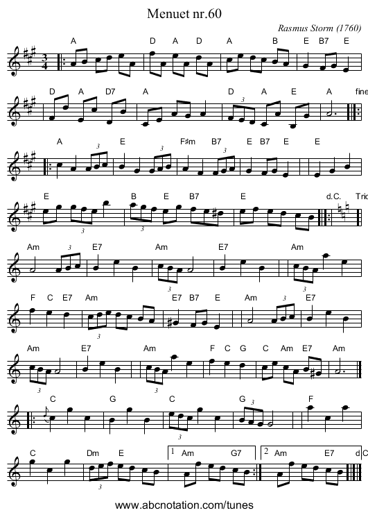 Menuet nr.60 - staff notation