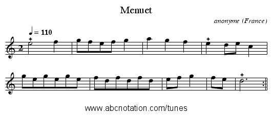 Menuet - staff notation