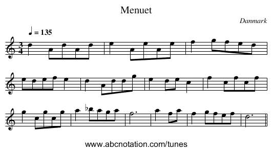 Menuet - staff notation