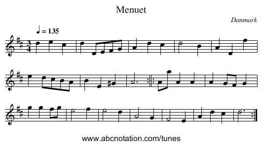 Menuet - staff notation