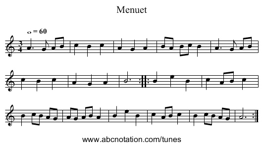 Menuet - staff notation