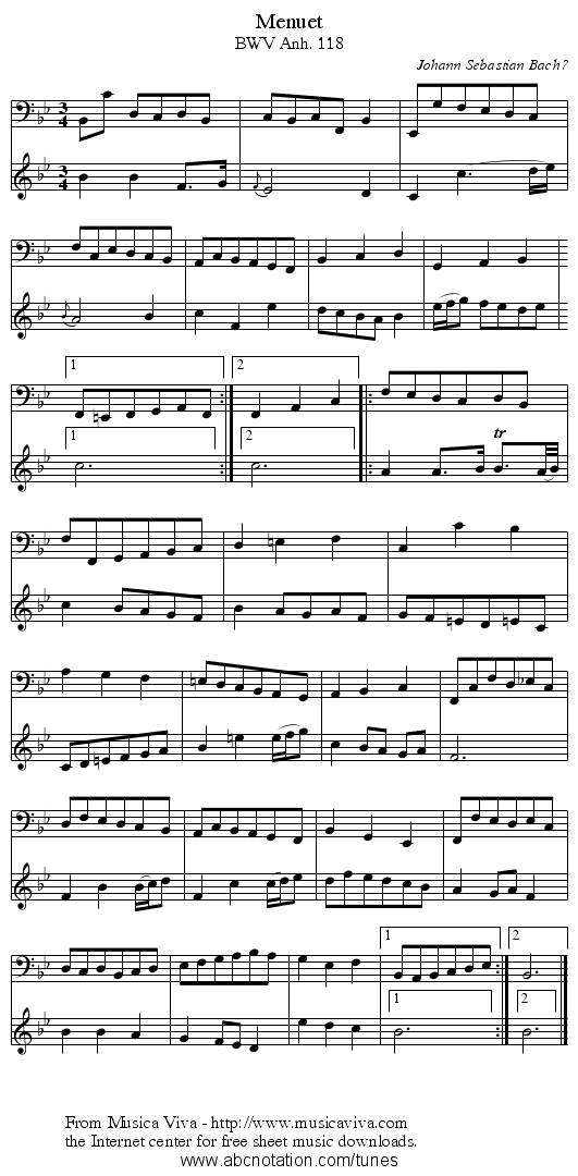 Menuet - staff notation