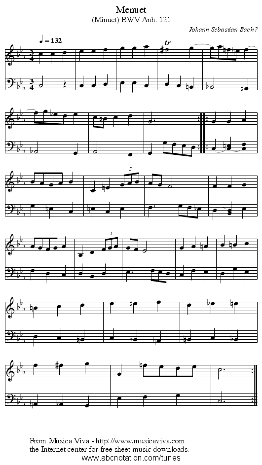 Menuet - staff notation