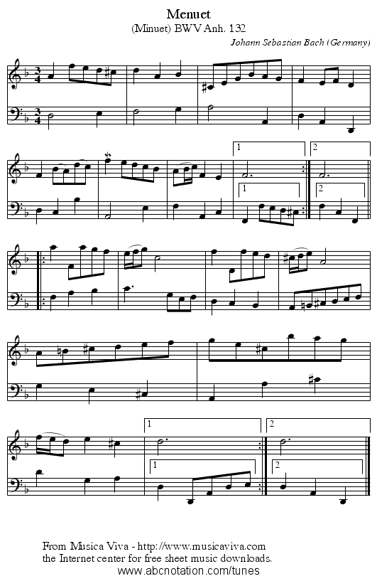 Menuet - staff notation