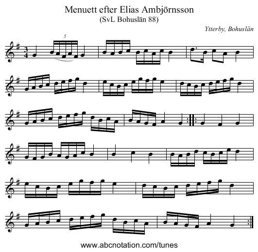 Menuett efter Elias Ambjörnsson - staff notation