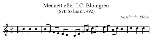 Menuett efter J.C. Blomgren - staff notation