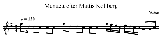 Menuett efter Mattis Kollberg - staff notation